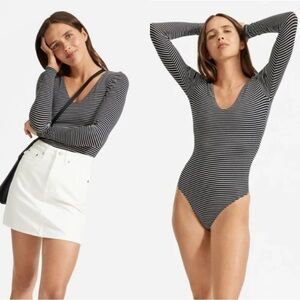 Everlane Black and White Striped Bodysuit